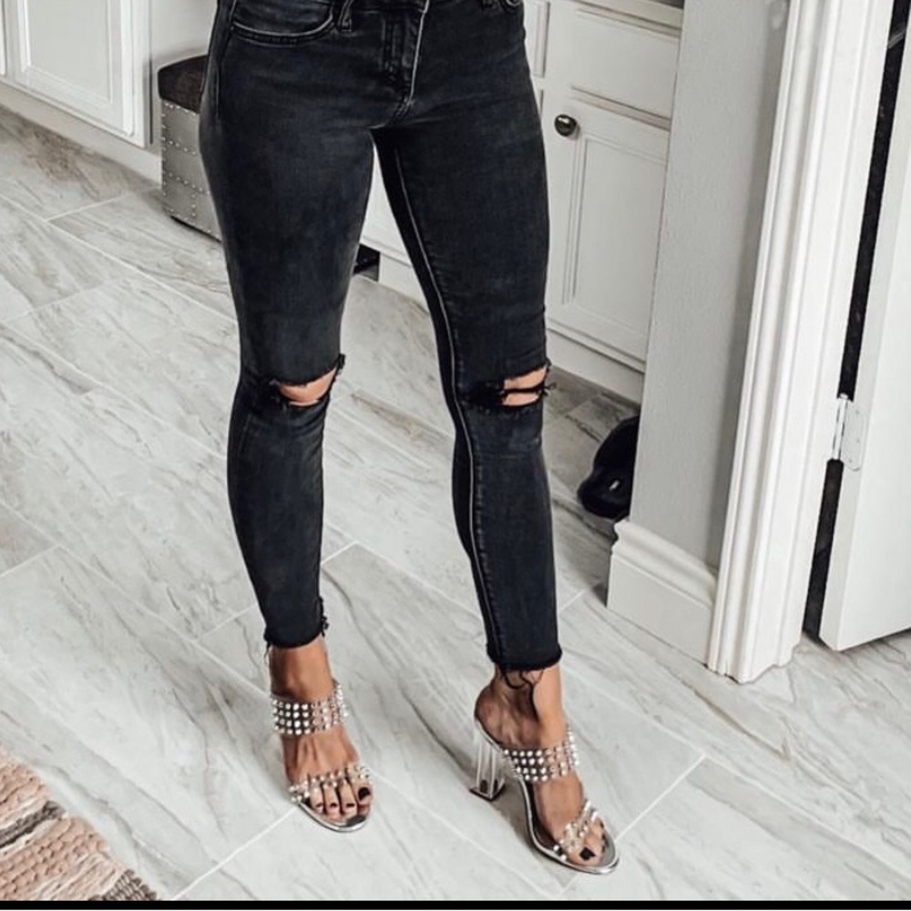 Olivia Ferguson “Summy” Silver Studded Clear Strap Sandals 7.5